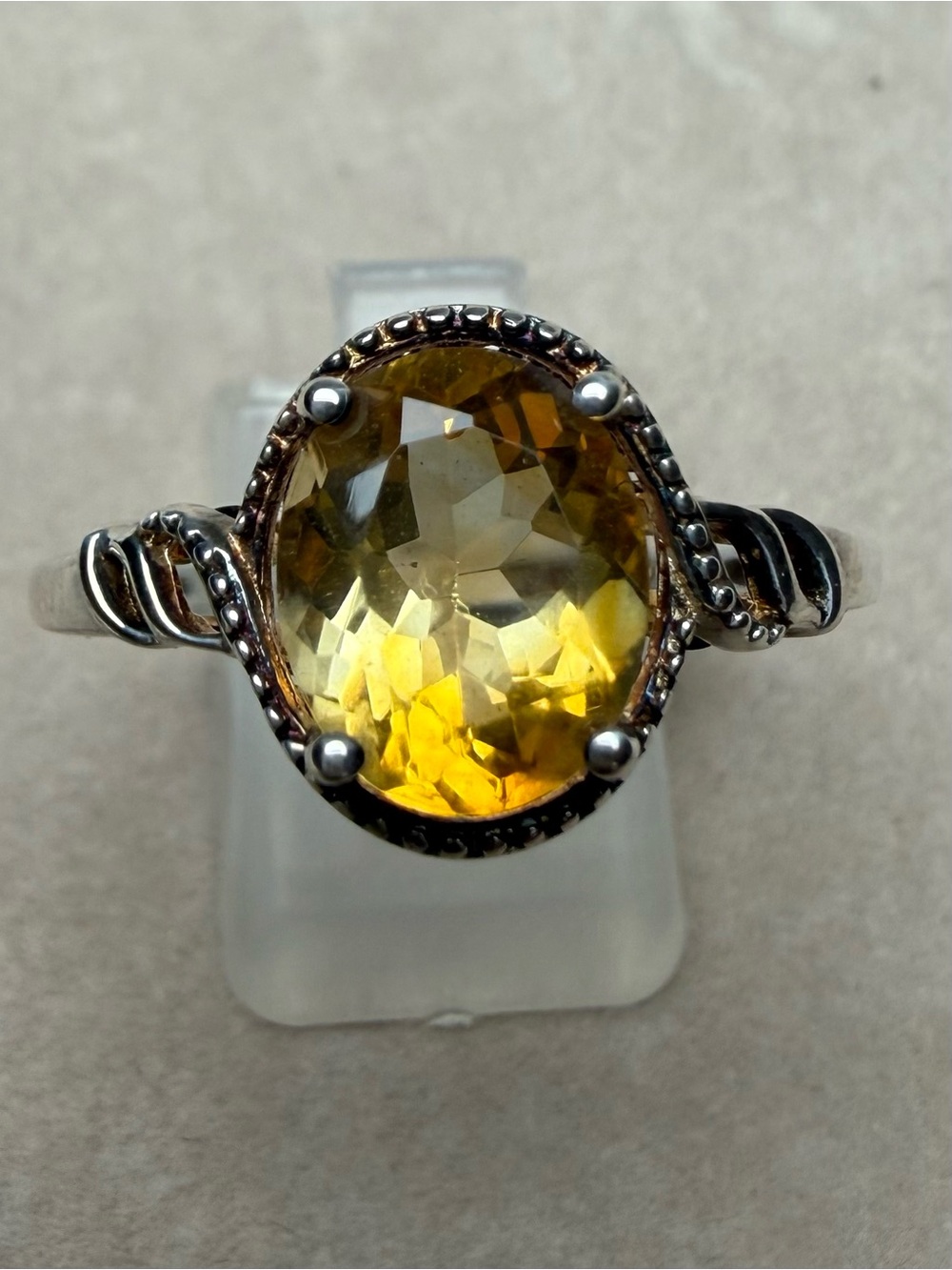 Citrine 925 Sterling Silver Size 11 Large Oval cocktail ring